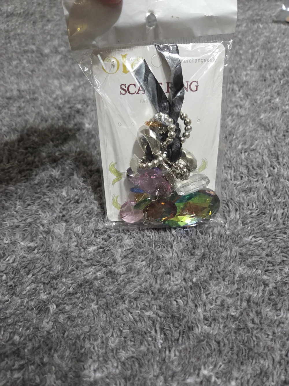 Crystal Cluster Pendant Scarf Ring